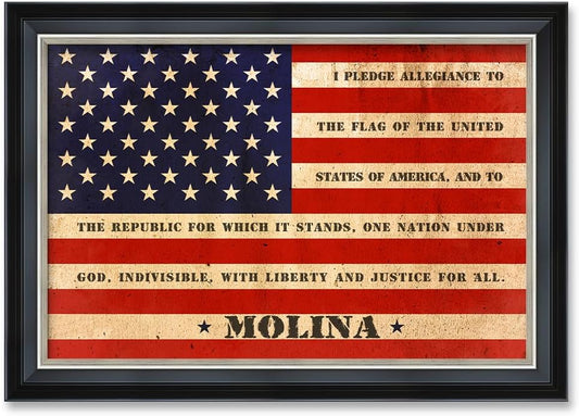 IPIC - American Flag Personalized Framed Wall Art with Names and Date on, Giclee Print with Solid Wood, Custom Gifts for Wedding Anniversary. Total Framed Size: 27.25" W x 19.25" H