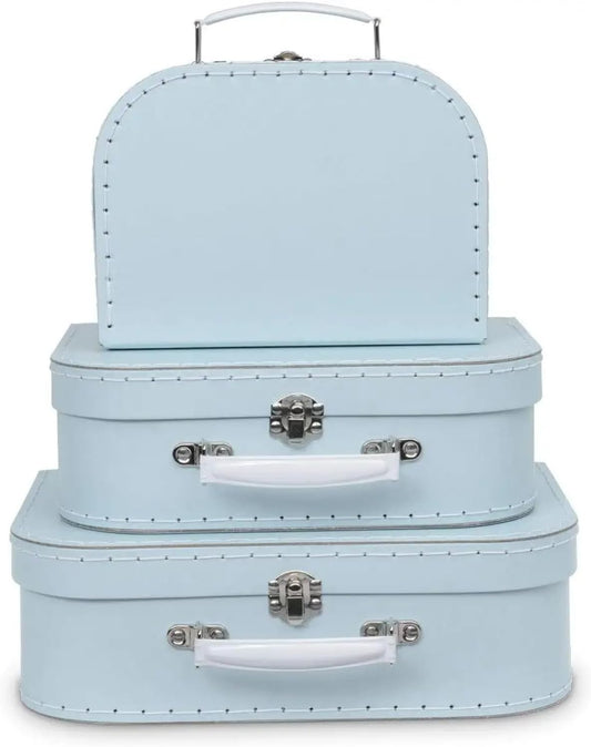 Jewelkeeper Paperboard Vintage Suitcase - Set of 3 Decorative Vintage Luggage - Storage Cardboard Suitcase - Mini Luggage Gift Box for Birthday or Wedding - Baby Blue Pastel Design