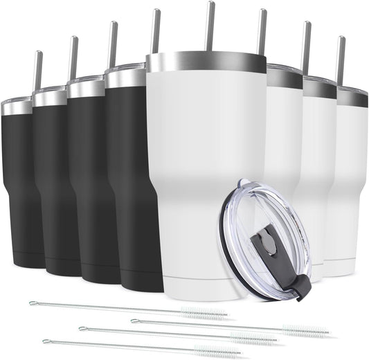 30oz Stainless Steel Travel Mug with Lid, Double Wall Vacuum Insulated Bulk Tumbler with Straws, Powder Coated Coffee Cup Suitable for Vehicle Cup Holders