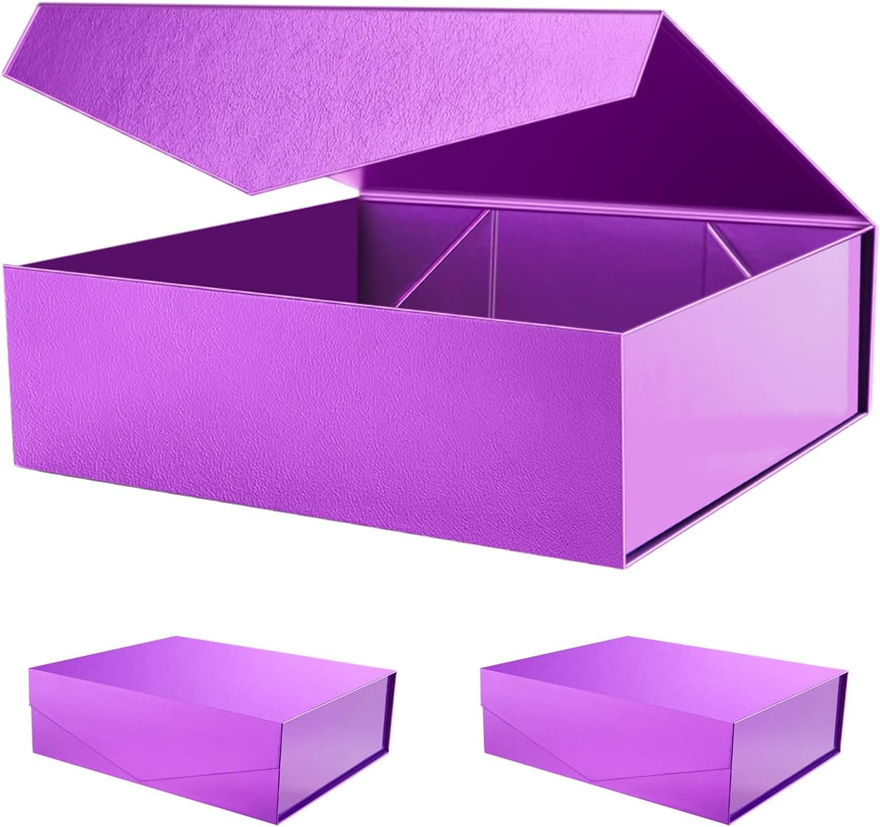 PACKHOME 17x14.5x5.5 Inches, 3 Extra Large Gift Boxes with Lids, Magnetic Closure Boxes for Clothes and Large Gifts (Glossy Purple with Grass Texture)