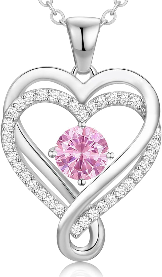 Infinity Heart Birthstone Necklace for Women Wife 18K Rose Gold Plated,Anniversary for Women Wife Her Birthday Gift for Girlfriend Mom Daughters, I Love You Women's Jewelry