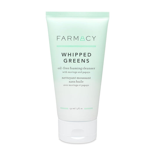 Farmacy Foaming Face Wash for Oily Skin - Whipped Greens Oil-Free Gentle Facial Cleanser + Exfoliator - Infused with Green Clay to Remove Impurities, Control Oil + Maintain Skin Hydration (150ml)