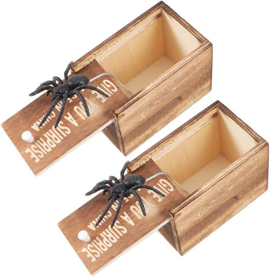 NUOBESTY Spider Prank Toy Box Tricky Spider Box Fake Spider in a Box Funny Wooden Box Toy April Fool Halloween Joke Toys Scare Shocker Surprise Spider Model 2pcs
