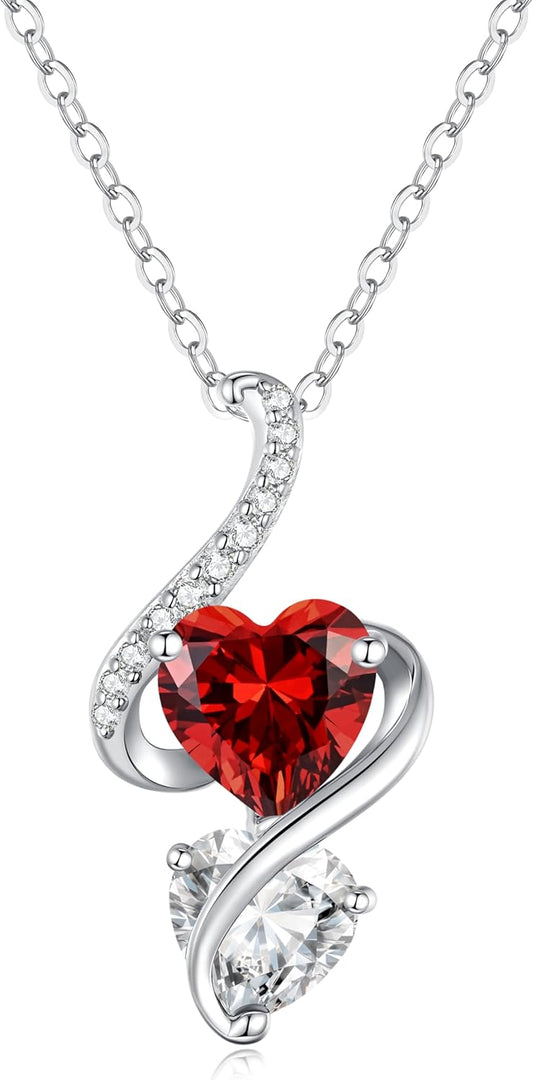 LOUISA SECRET Unique Double Heart Necklace Gifts for Wife Women, 925 Sterling Silver Tiny Birthstone Pendant Jewelry Gift for Her Girlfriend Mom Valentine's Day Anniversary Mother's Day Birthdays & Christmas