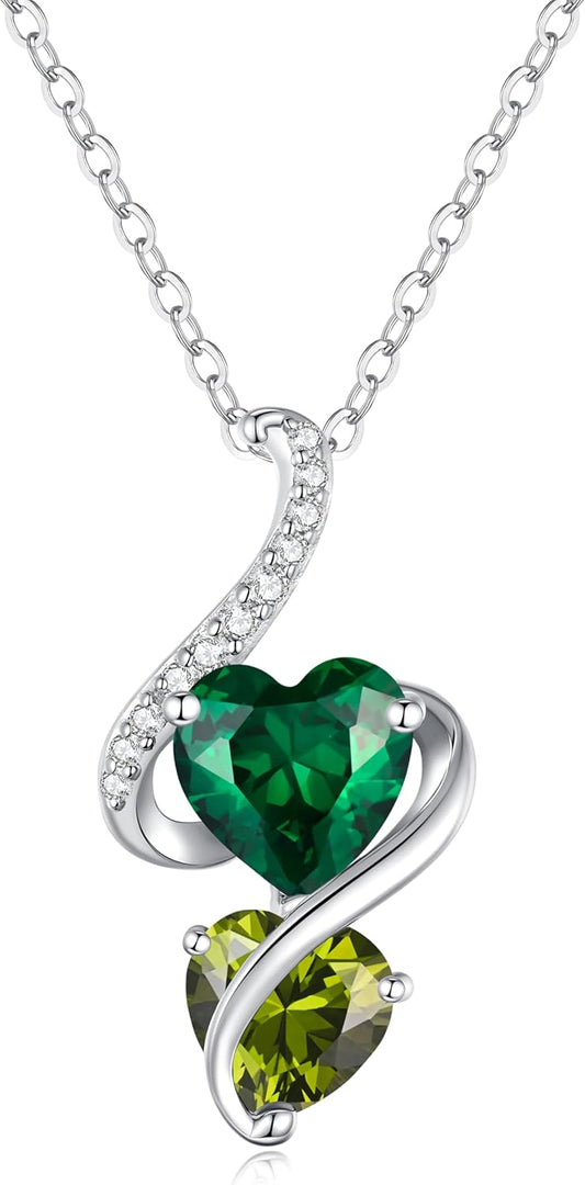 LOUISA SECRET Unique Double Heart Necklace Gifts for Wife Women, 925 Sterling Silver Tiny Birthstone Pendant Jewelry Gift for Her Girlfriend Mom Valentine's Day Anniversary Mother's Day Birthdays & Christmas