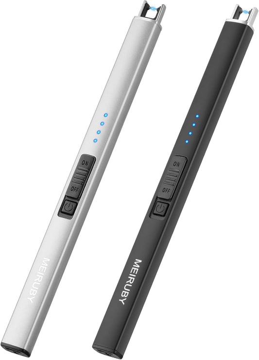 2 Pack Electric Candle Lighter - Long, Rechargeable, Arc, Windproof, Flameless Lighters for Candle, Camping, BBQ, Birthday Gifts