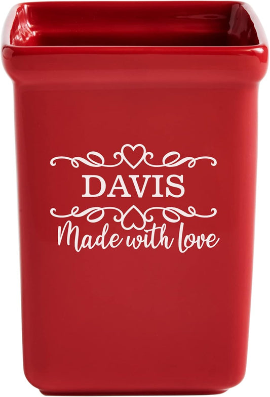 Let's Make Memories Personalized Made With Love Stoneware Utensil Holder - Cookware - For Her - Red