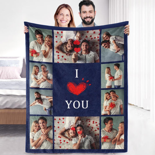 Ships Next Day, Custom Sherpa Fleece Blanket With Photos Text - Soft Warm Fuzzy Personalized Couples Gifts for Boyfriend Girlfriend - Customized Picture Gifts for Birthday Christmas