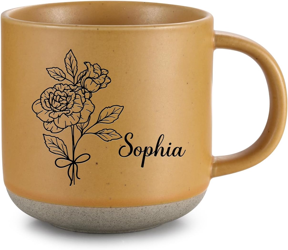 Personalized Coffee Mug, Custom Ceramic Mugs with Birth Flower and Name, Customized Tea Cup for Men & Women Birthday Anniversary Wedding Christmas (Yellow)