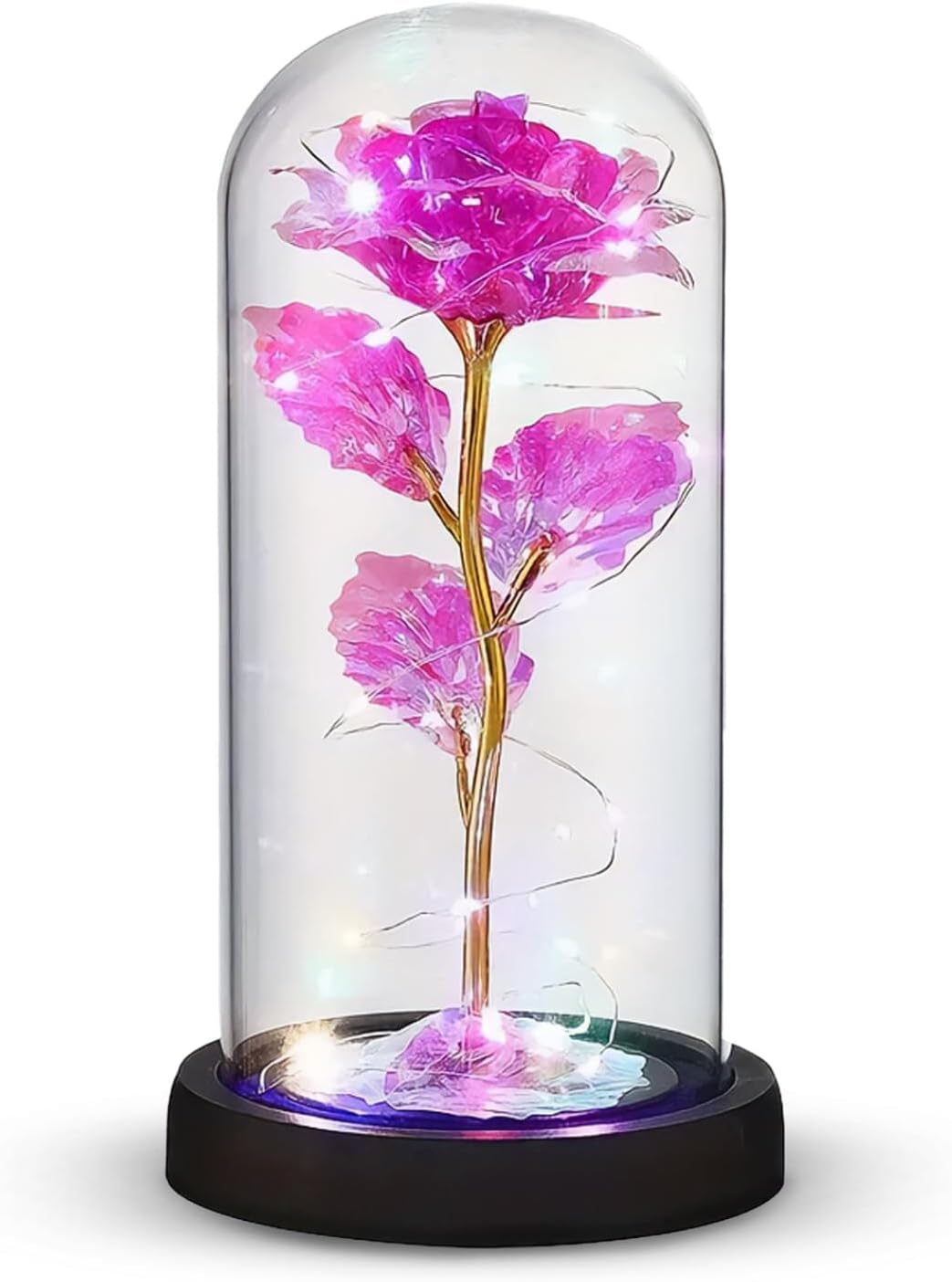 Galaxy Roses - Eternal Glass Rose with LED Lights & Timer - Coolest Gifts for Girlfriend Mom Wife Daughter Women - Beauty and The Beast Rose for Christmas Wedding Anniversary Birthday - Pink