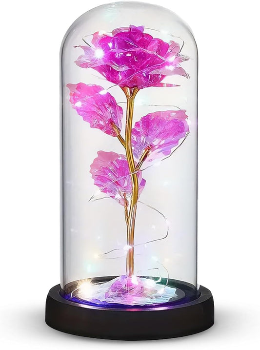 Galaxy Roses - Eternal Glass Rose with LED Lights & Timer - Coolest Gifts for Girlfriend Mom Wife Daughter Women - Beauty and The Beast Rose for Christmas Wedding Anniversary Birthday - Pink
