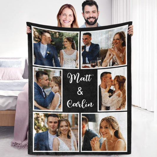 Sherpa Fleece Custom Photo Blanket - Soft, Warm, Fuzzy - Personalized Couples Gifts for Boyfriend, Girlfriend - Customized Picture Blanket for Birthday, Christmas