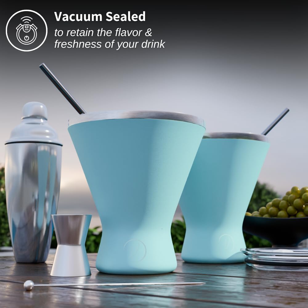 Stainless Steel Martini Glass [Pack of 2] – 10oz, Blue, Powder Coated, No Sweat, Double Wall Margarita Tumbler for Cocktails and Cold Drinks | Ideal for Mother's Day Gift