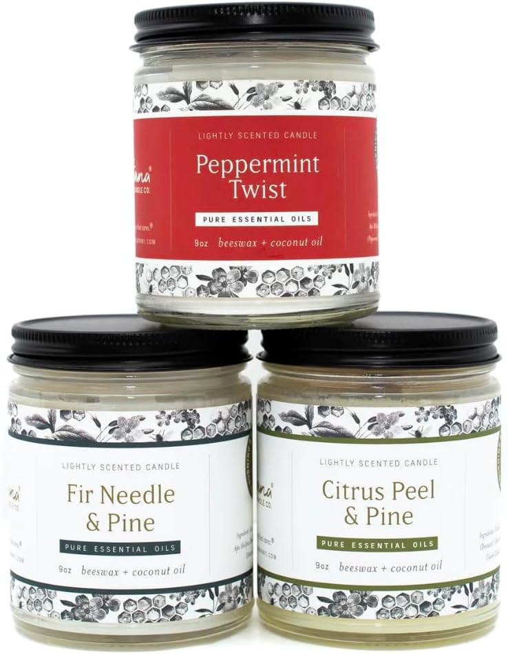 Fontana Candle Co Wood Wick Beeswax Jar Candles, 3-Jar Holiday Scent Bundle - Made with Coconut Oil & Pure Essential Oils – Clean Burn, Long Lasting and Non-Toxic Candles for Home & Room Decor