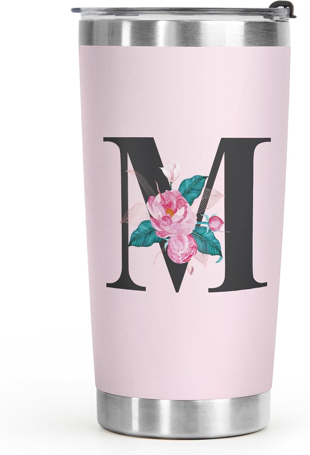 Shqiueos Initial Monogrammed Gifts for Women, 20 Oz Insulated Tumbler With Lid, Stainless Steel Vacuum Pink Cup, Personalized Christmas, Wedding, Birthday Gifts for Her Friends Mom Sister
