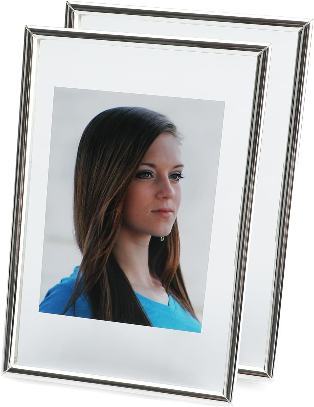 Silver Floating Frame (4"x6", Vertical), 2 Set with Heart Stand, For Picture 3x5, 2x3,1x2, Classy Gift For Christmas, New Year, Wedding, Desk Frame