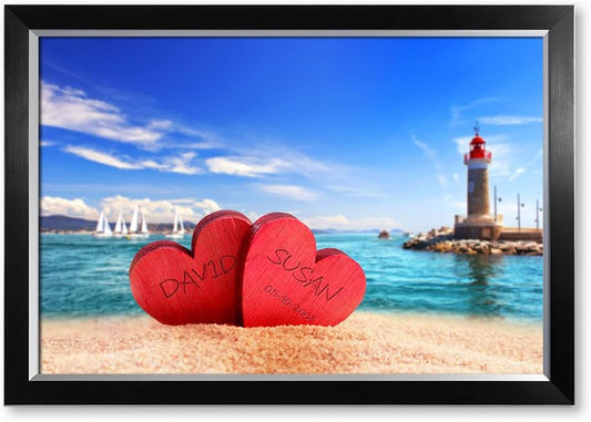 IPIC - Beach Lovers, Personalized Artwork with Names and Date on, Customized Gift for Anniversary,Wedding,Birthday and Holidays. Picture size: 30x20, Framed Size: 33x23