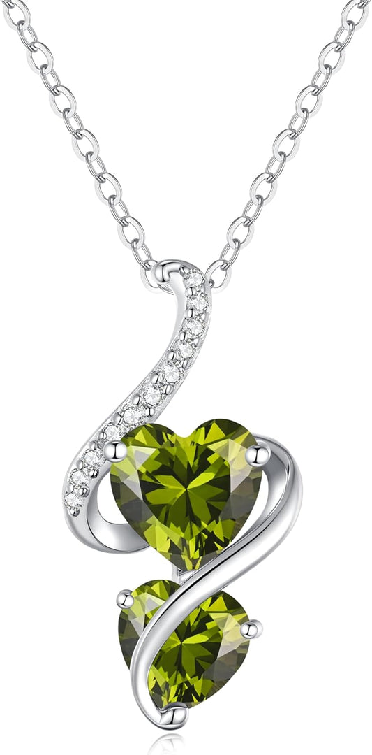 LOUISA SECRET Unique Double Heart Necklace Gifts for Wife Women, 925 Sterling Silver Tiny Birthstone Pendant Jewelry Gift for Her Girlfriend Mom Valentine's Day Anniversary Mother's Day Birthdays & Christmas