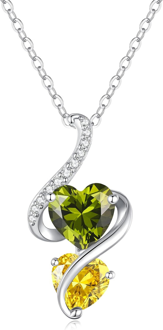 LOUISA SECRET Unique Double Heart Necklace Gifts for Wife Women, 925 Sterling Silver Tiny Birthstone Pendant Jewelry Gift for Her Girlfriend Mom Valentine's Day Anniversary Mother's Day Birthdays & Christmas