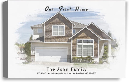 IPIC - Custom Watercolor House Portrait. Watercolor House Painting Personalized Housewarming Gift Custom Giclee Print Includes Names and the Special Date. W 24" x H 16" Ready to Hang.