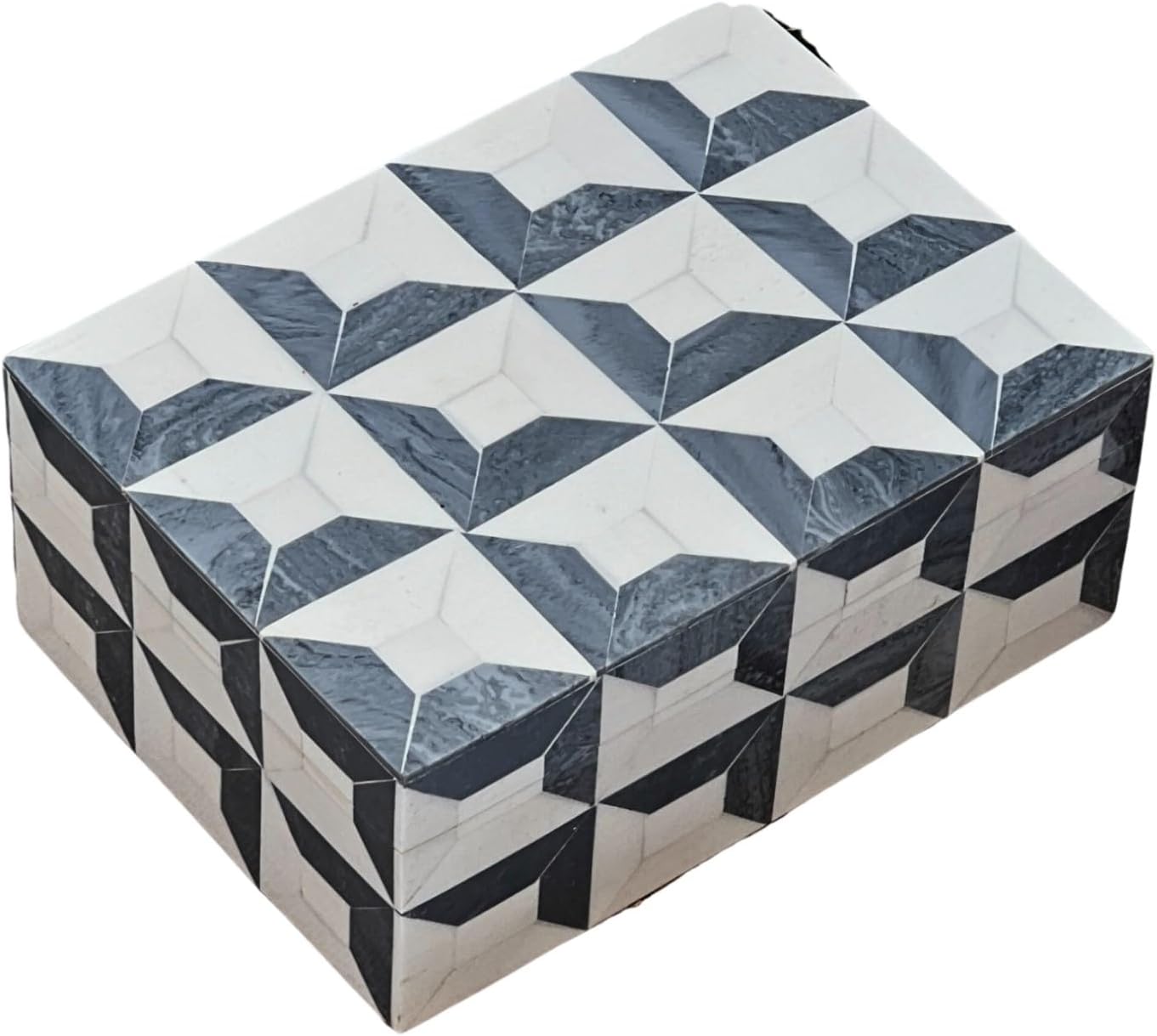 collectiblesBuy Handmade Bone Inlay Jewelry Storage Box – Rectangular Decorative Organizer with White Grey Yellow Design – Unique Keepsake Gift for Home Décor