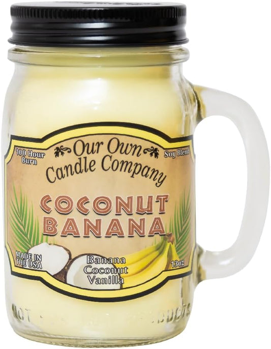 Our Own Candle Company, Coconut Banana Scented Mason Jar Candle, 100 Hour Burn Time, 13 Ounces