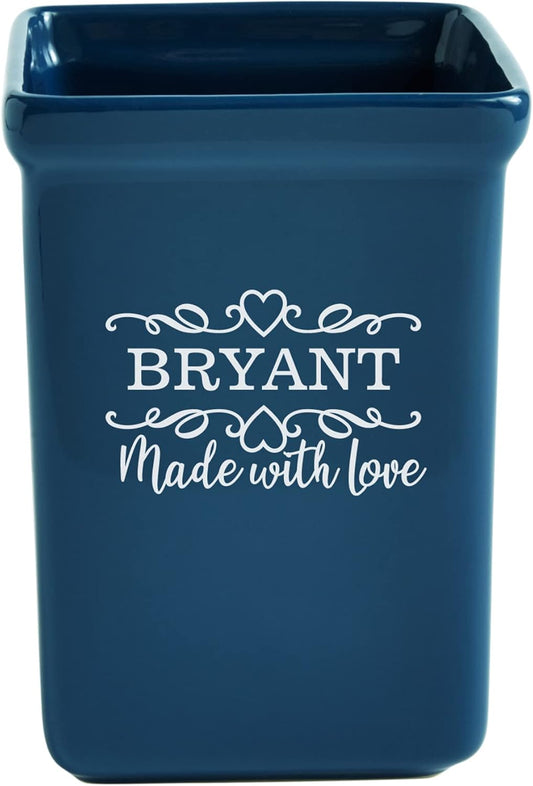 Let's Make Memories Personalized Made With Love Stoneware Utensil Holder - Cookware - For Her - Navy