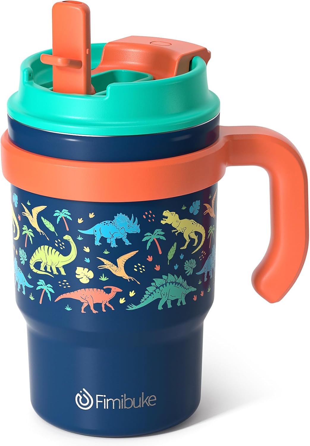 Fimibuke Kids Insulated Tumbler with Handle & Straw - 16oz Leak Proof Toddler Tumbler with Sip/Swig 2-in-1 Lid, BPA FREE 18/8 Stainless Steel Kids Water Bottle Drinking Cups Travel Mugs for Boys Girls