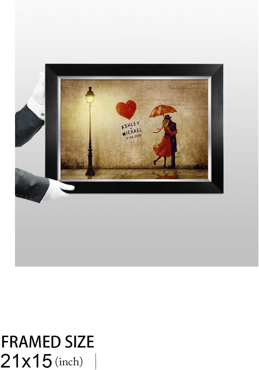 IPIC - Our First Kiss Personalized Framed Artwork for Romantic Anniversary and Wedding gifts; Picture size: 18x12, Framed Size: 21x15