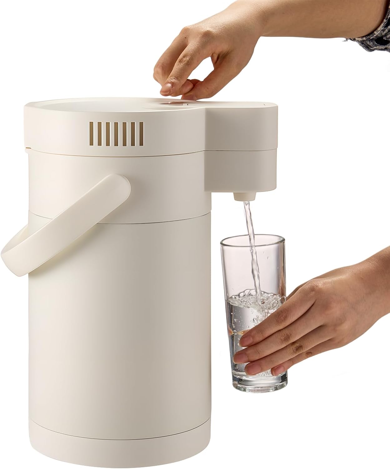 Insulated Water Jug 101OZ, Electric Drink Dispensers for Parties, Termos Para Cafe with Double Pump and Lazy Susan Base, Water Cooler Jug for Hot/Cold Water, Coffee, Juice (Cream White)