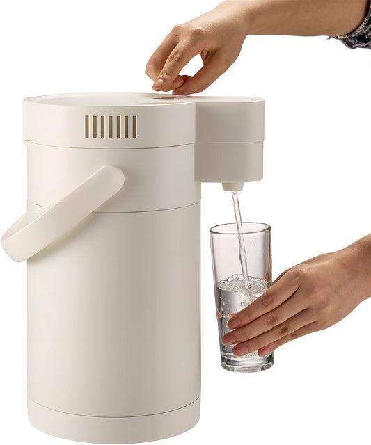 Insulated Water Jug 101OZ, Electric Drink Dispensers for Parties, Termos Para Cafe with Double Pump and Lazy Susan Base, Water Cooler Jug for Hot/Cold Water, Coffee, Juice (Cream White)