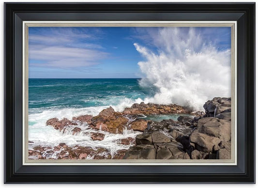 IPIC - Waves Crashing at Queen's Bath Personalized Framed Wall Art with Names and Date on, Giclee Prints with Solid Wood Frame, Customized Gift and Memorial Gifts for Wedding Anniversary.