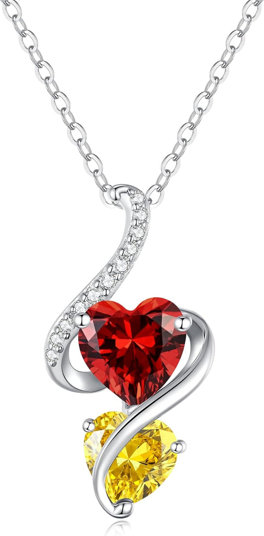 LOUISA SECRET Unique Double Heart Necklace Gifts for Wife Women, 925 Sterling Silver Tiny Birthstone Pendant Jewelry Gift for Her Girlfriend Mom Valentine's Day Anniversary Mother's Day Birthdays & Christmas