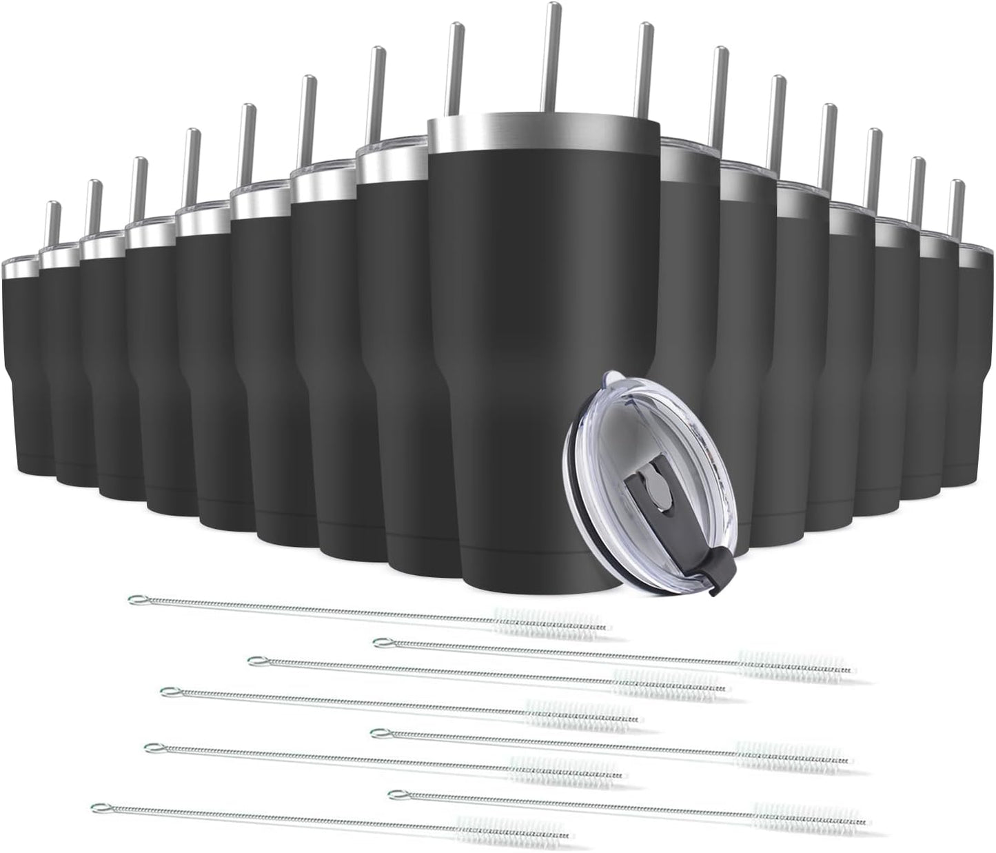 30oz Stainless Steel Travel Mug with Lid, Double Wall Vacuum Insulated Bulk Tumbler with Straws, Powder Coated Coffee Cup Suitable for Vehicle Cup Holders