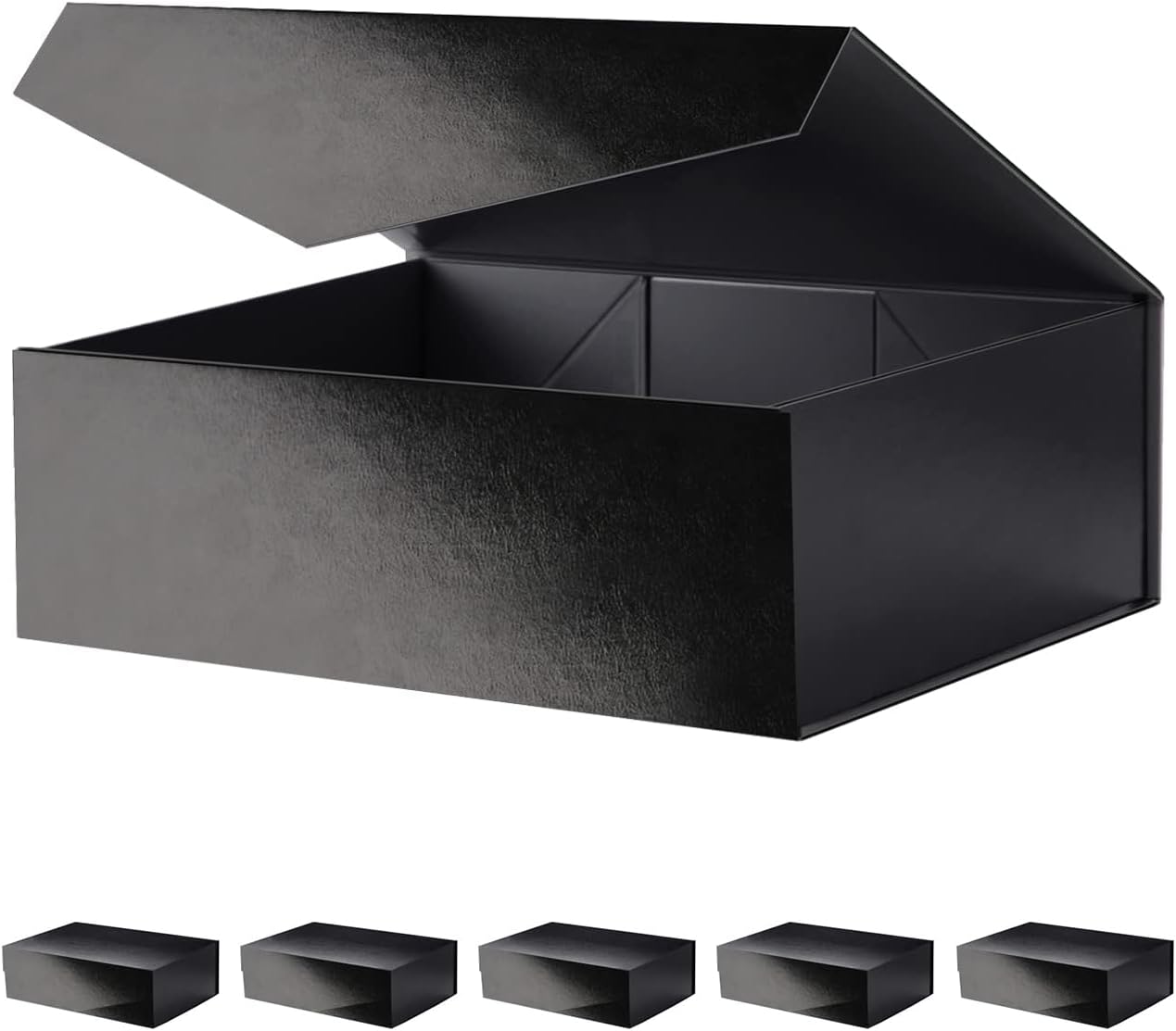 Large Black Collapsible Gift Boxes with Magnetic Closure Lids 13.5x9x4.1 Inches, Groomsmen Proposal Boxes, Rectangle Present Boxes (Glossy Black, 6 Pack)