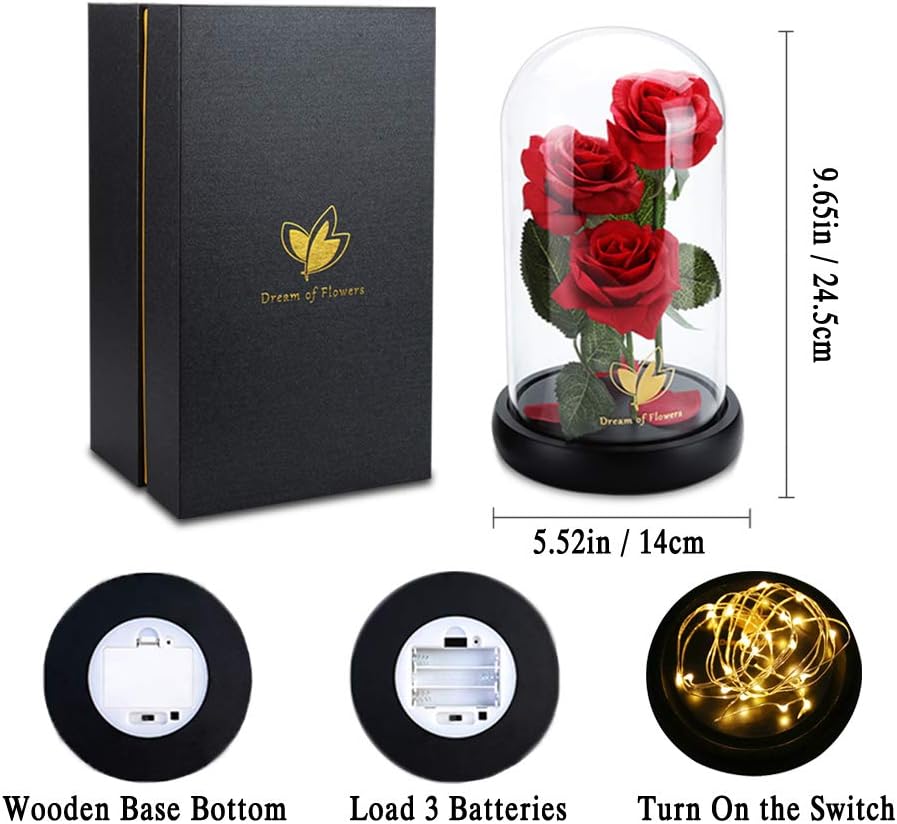 ﻿Women Gift Idea Birthday,Unique Gifts for Mom,Beauty and The Beast Rose in Glass Dome with 2 Lights Mode, Birthday Gifts for her,Anniversary Rose Gifts for Wife,Red Silk Rose Flower Gifts for Women