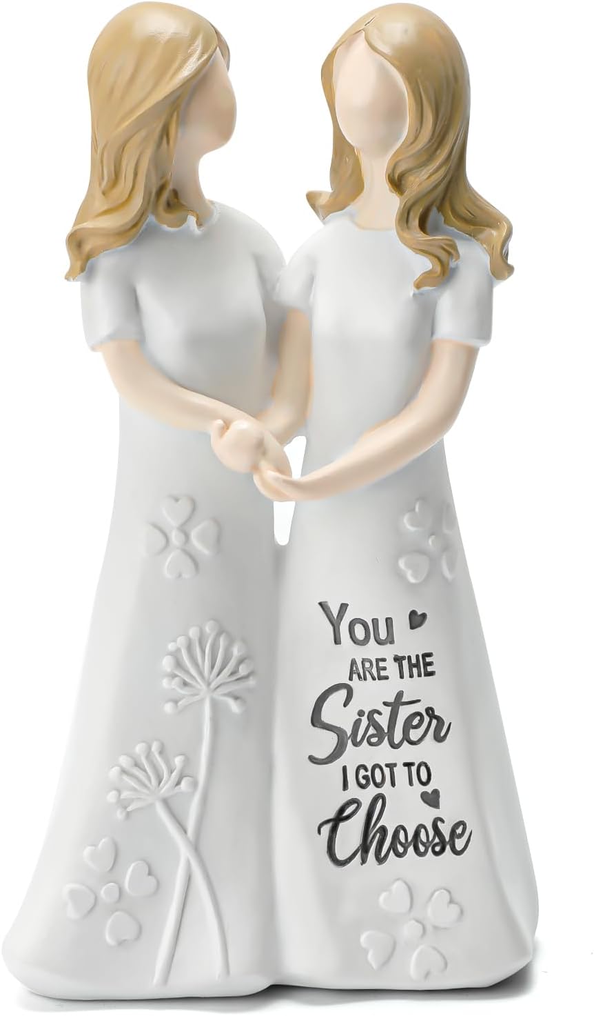 INLOMEM Friendship Gifts for Best Friends Women - Resin Sister Figurines Best Friend Sister Birthday Gift Ideas Unique Gifts for Sisters from Sister - Hand-Painted Figure (White)