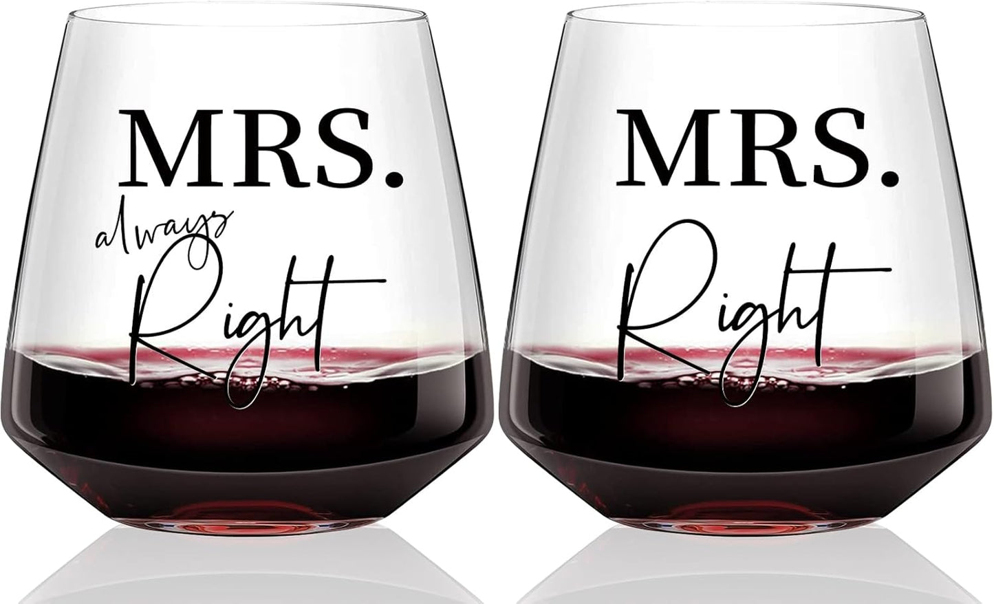 Physkoa Lesbian Wine Glasses Set of 2– Mrs Right& Mrs Always Right – Wedding,Engagement, Anniversary, Birthday Gift for Lesbian Couples