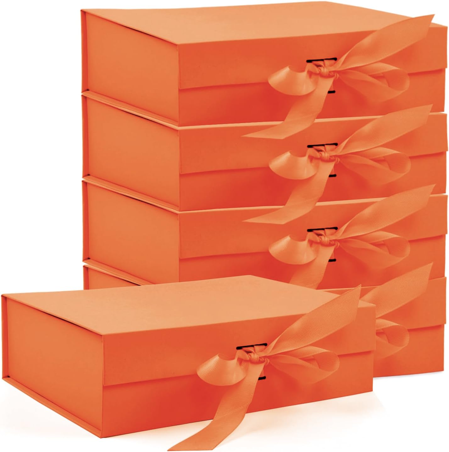 Coobbar Large Gift Box, 5-Pack Magnetic Lid Ribbon Closure, Elegant Gift Packaging, Luxury Gift Box Decorative, 10.5x7.5x3.1" - Multi-Occasion Packaging Boxes (Orange)