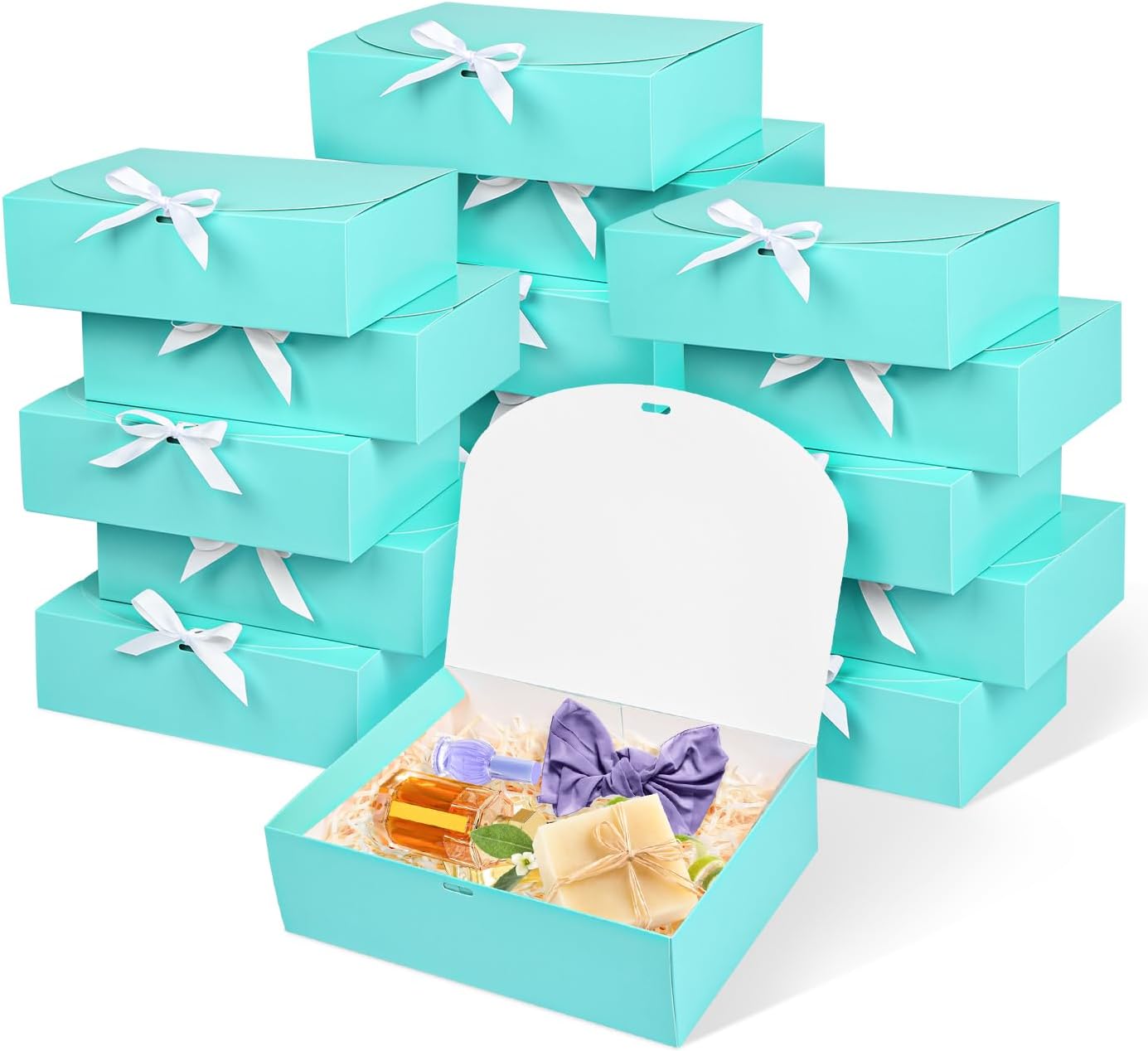15Pack Gift Boxes with Lids, 10.6x7.8x3.1 Inches Bridesmaid Proposal Box with Ribbon, Blue Gift Boxes for Presents,Kraft Paper Boxes for Wedding Christmas Birthday Baby Shower Party