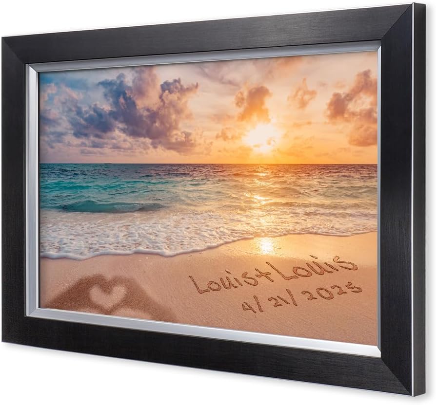 IPIC - "Forever Together Personalized Framed Wall Art, Custom Beach Scene with Name and Date in Sand, A Personalized Gift for Couple, Wedding, or Anniversary, Coastal Home Decor, Ready to Hang