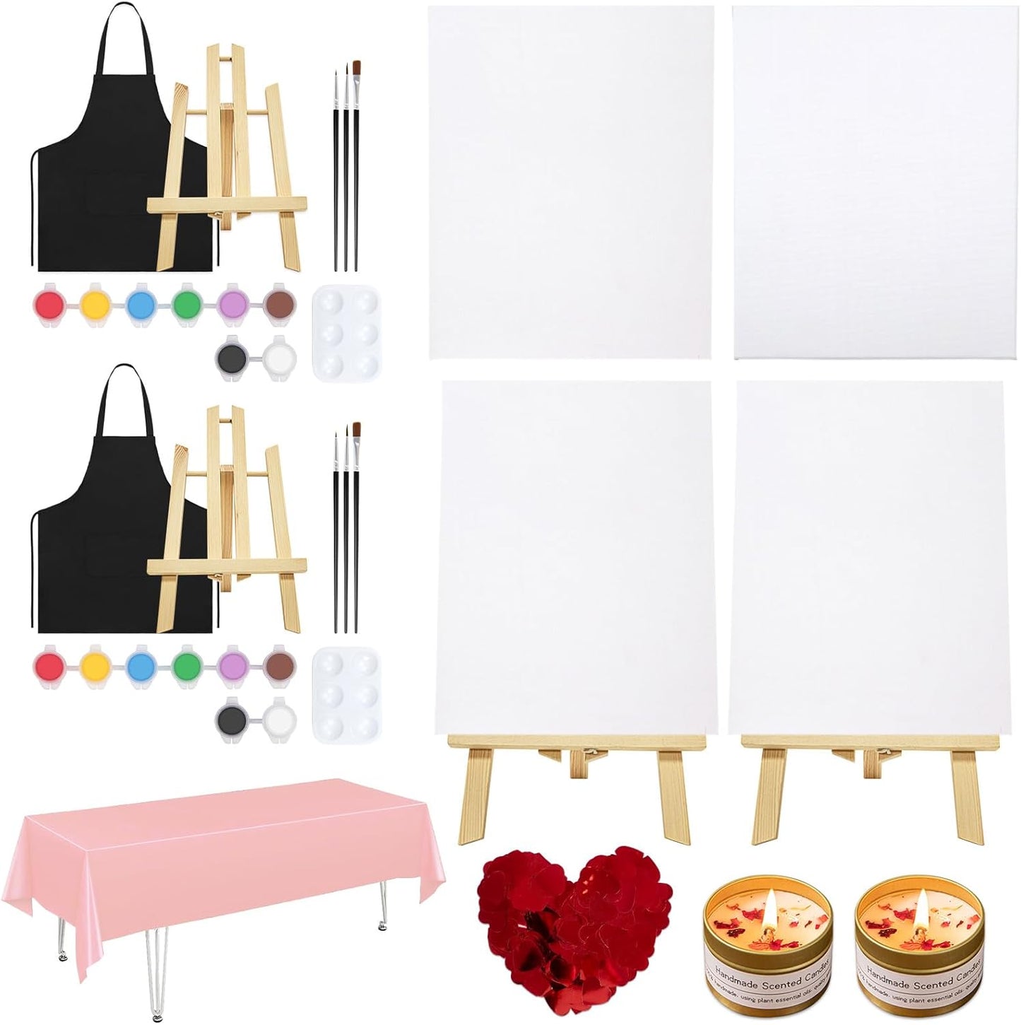 VOCHIC 2 Pack Sip and Paint Kit Blank Canvas Couples Date Night Painting Party Set with Easels Acrylic Paint Brushes Art Drawing Supplies for Adults Kids Students Artists Beginner(8x10in)