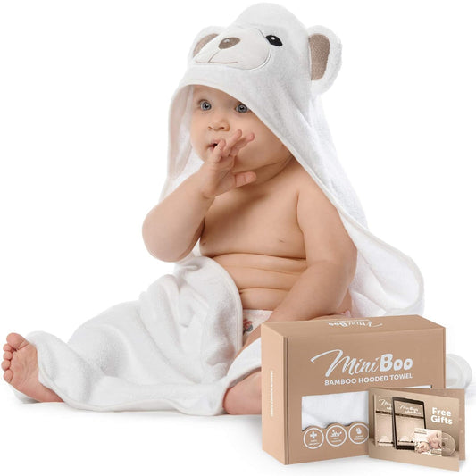MINIBOO Hooded Baby Towels for Newborn & Toddler - Super Soft Baby Bath Towels with Hood, Highly Absorbent Viscose Made from Bamboo Hooded Towel for Boys, Girls, Newborn Essentials.