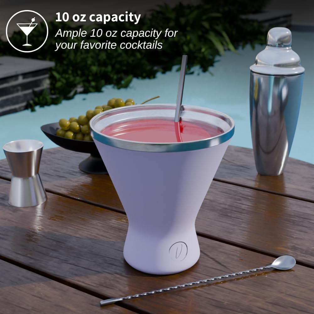 Stainless Steel Martini Glass [Pack of 1] – 10oz, Lilac, Powder Coated, No Sweat, Double Wall Margarita Cup with Lid | Ideal for Mother's Day Gift