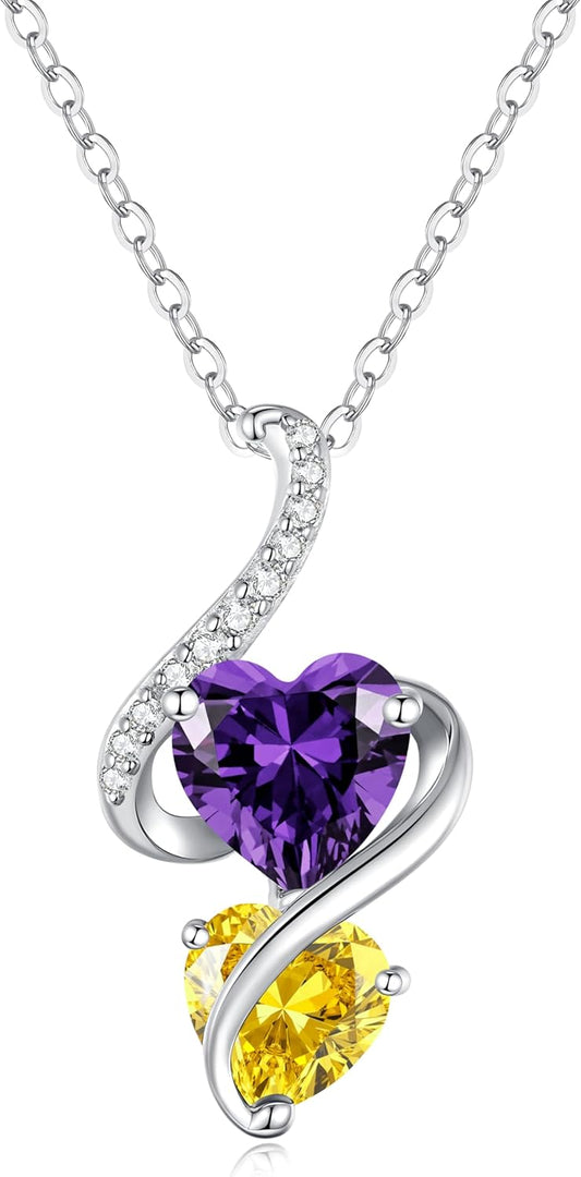 LOUISA SECRET Unique Double Heart Necklace Gifts for Wife Women, 925 Sterling Silver Tiny Birthstone Pendant Jewelry Gift for Her Girlfriend Mom Valentine's Day Anniversary Mother's Day Birthdays & Christmas