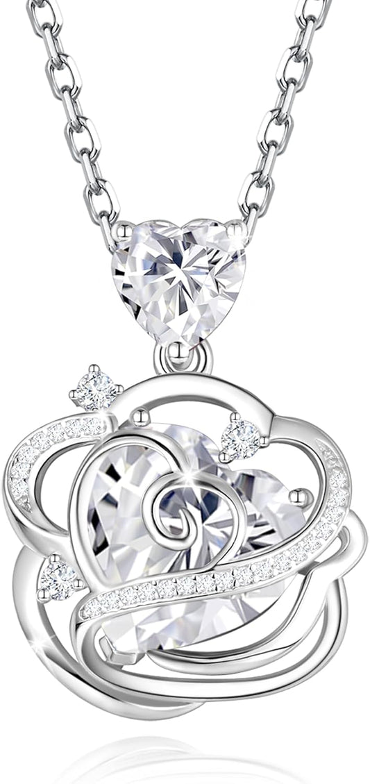 FANCIME Thornless Pulse Birthstone Necklace for Women Sterling Silver Rose Pendant Fine Jewelry Gemstone Birthday Christmas Gifts for Wife Her