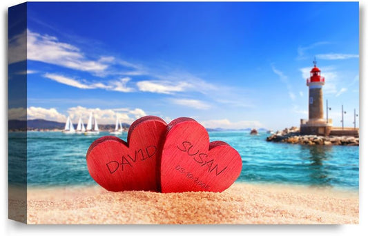 IPIC - Beach Lovers, Personalized Artwork with Names and Date on, Customized Gift for Anniversary,Wedding,Birthday and Holidays. 24x16