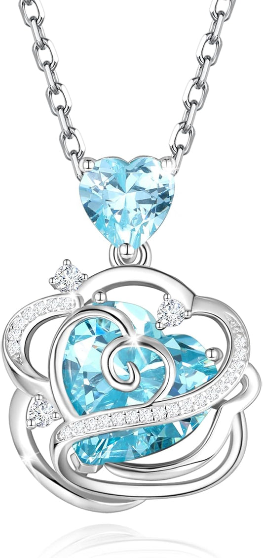 FANCIME Thornless Pulse Birthstone Necklace for Women Sterling Silver Rose Pendant Fine Jewelry Gemstone Birthday Christmas Gifts for Wife Her