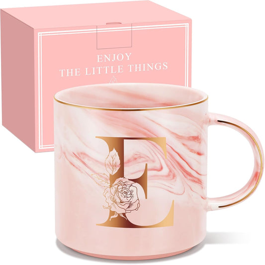 Personalized Gifts for Women Coffee Mug, Initial Customized Gift Monogrammed A-Z Coffee Mug 12 OZ, Christmas Anniversary Birthday Gifts for Women Mom Grandma Friend Sister Wife(E)