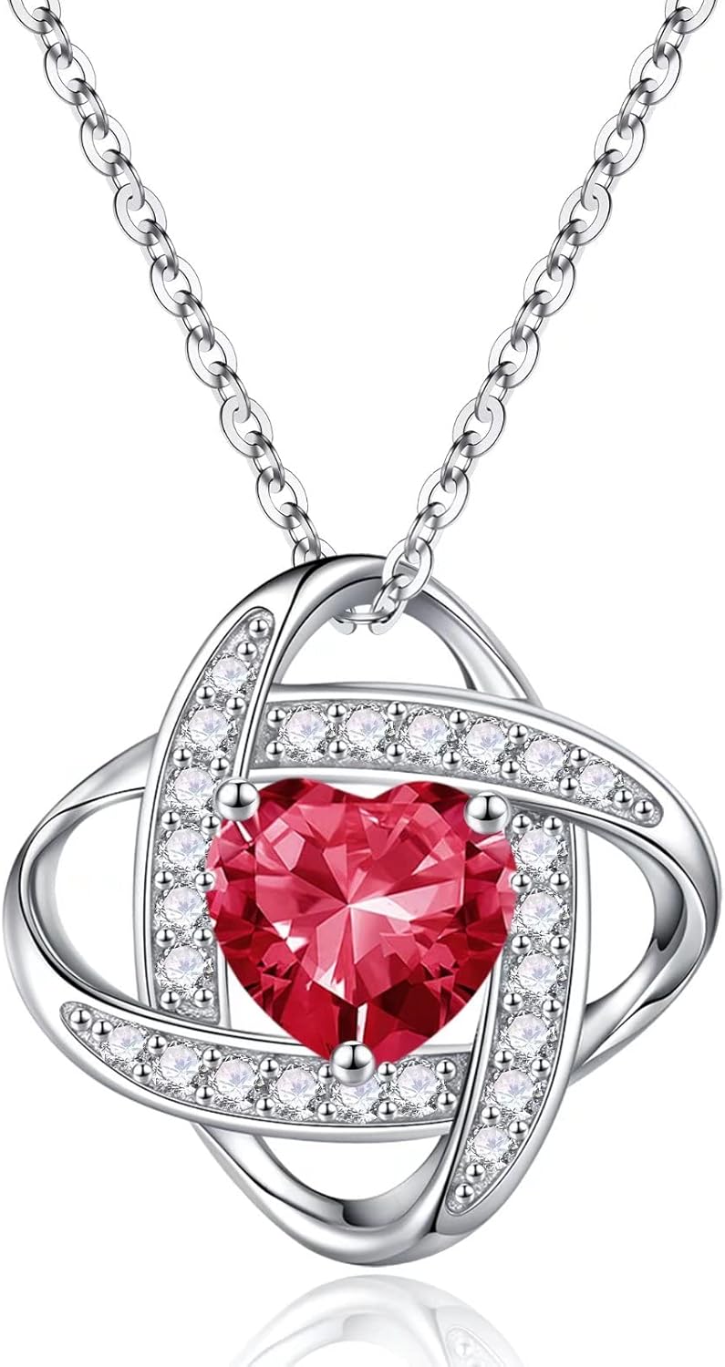 Iefil 925 Sterling Silver Love Knot Birthstone Necklace, Natural or Created Gemstone, Anniversary Birthday Gifts for Women, Jewelry Gifts for Wife Mom Girlfriend